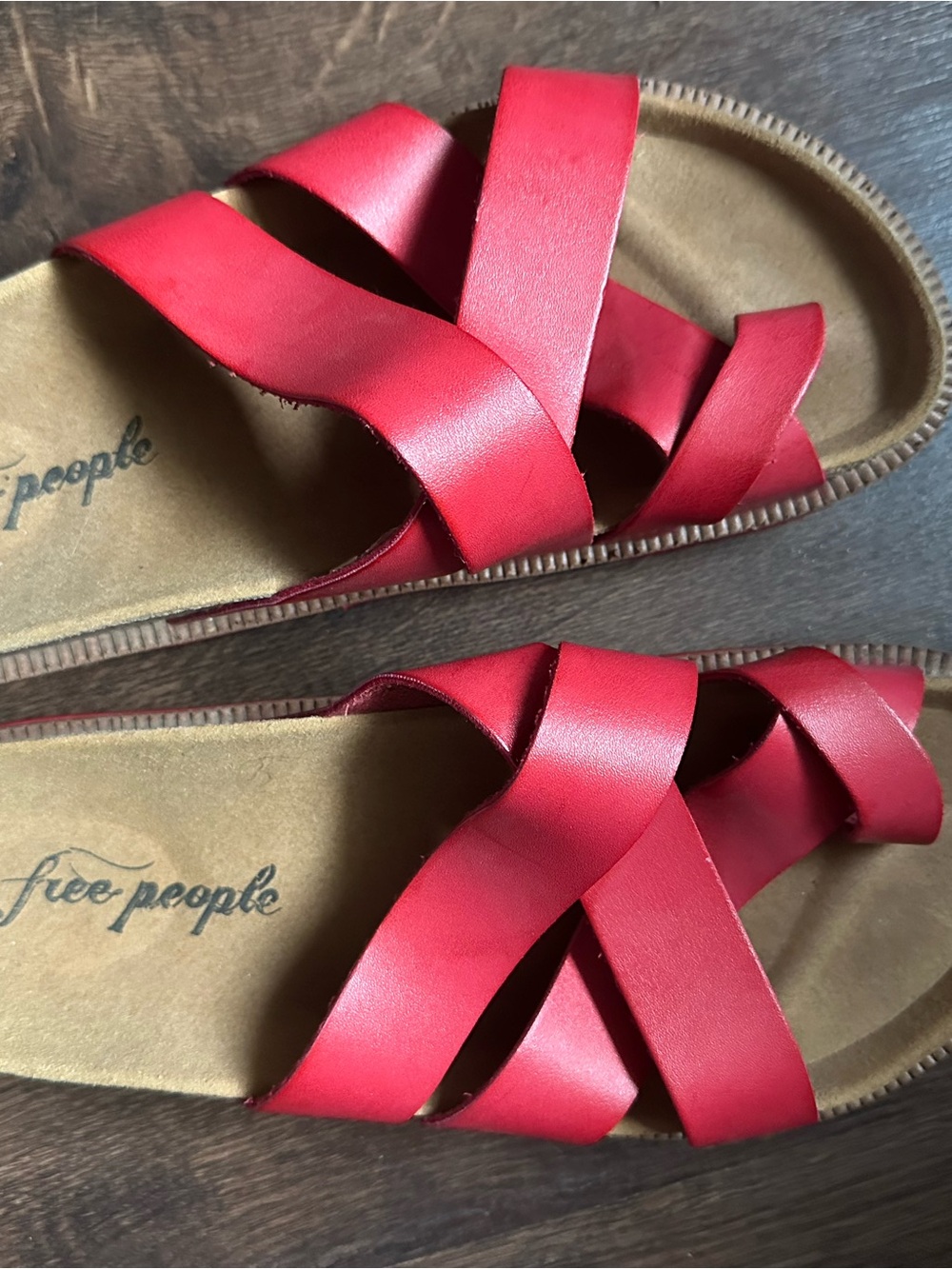 Free People Women’s Red Crisscross Leather Slide Sandals - Picture 1 of 1